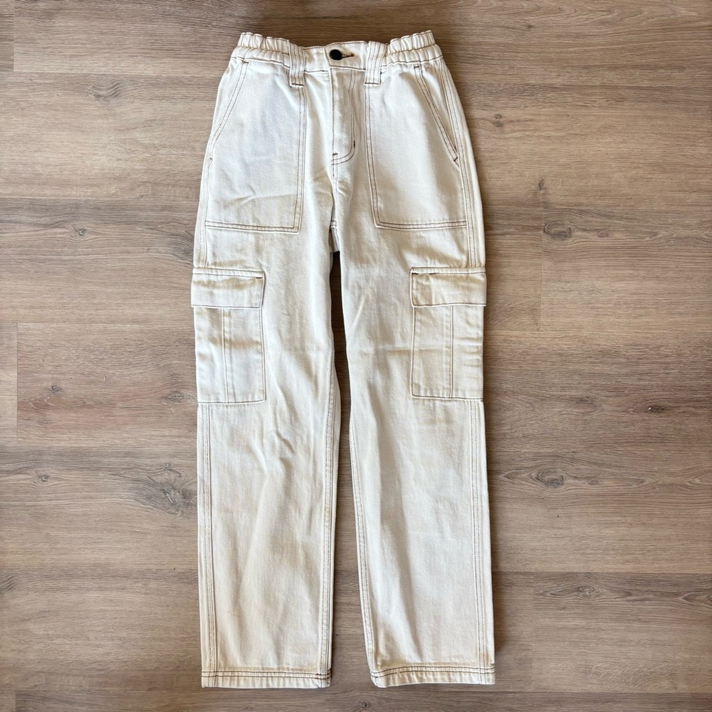 Elastic Waist Cargo Utility Pants- White